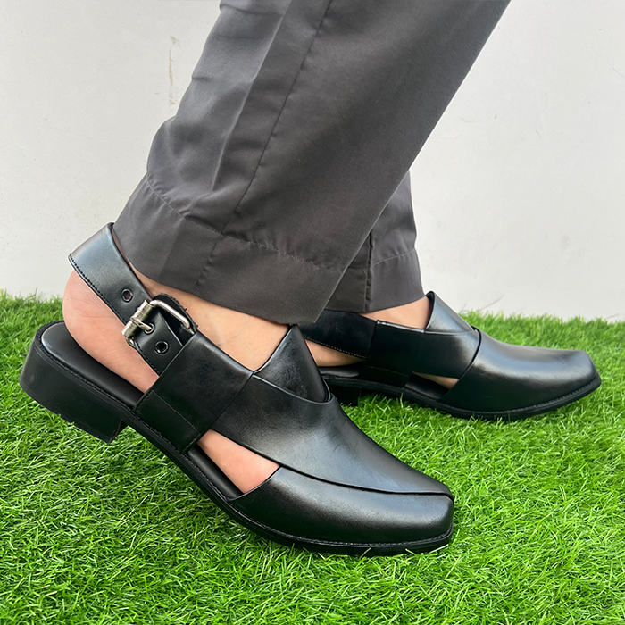 Leather Peshawari Chappal FT-1012 - Black / 39 - shoes