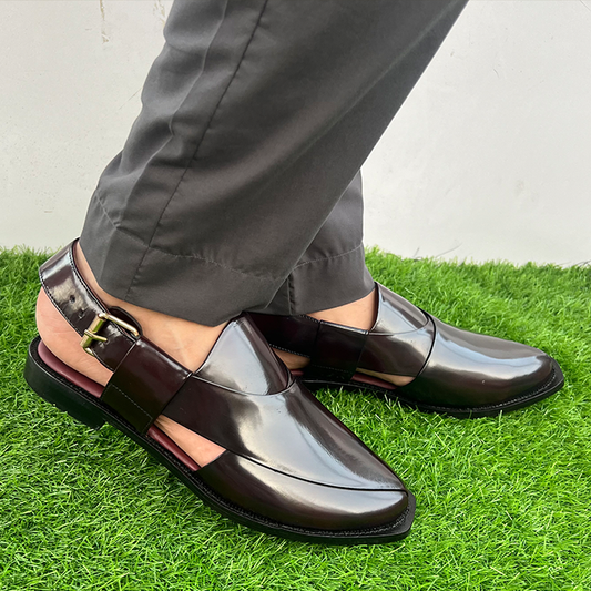 Shaded Brown Leather Peshwari FT-1030 - Brown / 39 - shoes