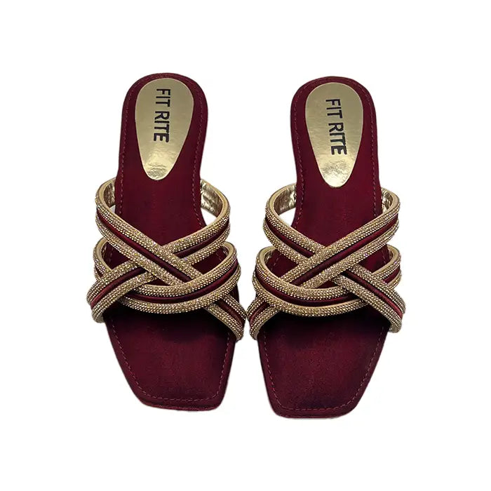 Fancy stones flat slipper FT- 1111 - Flat Chappal
