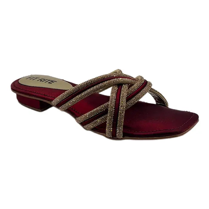 Fancy stones flat slipper FT- 1111 - Mehroon / 36 - Flat Chappal