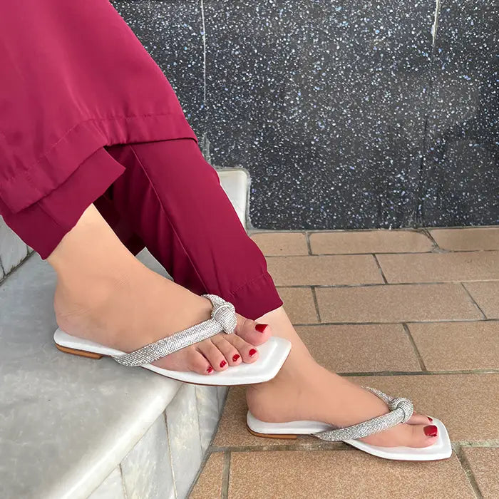 Flat Chappal FT-110 - White / 37 - Flat Chappal