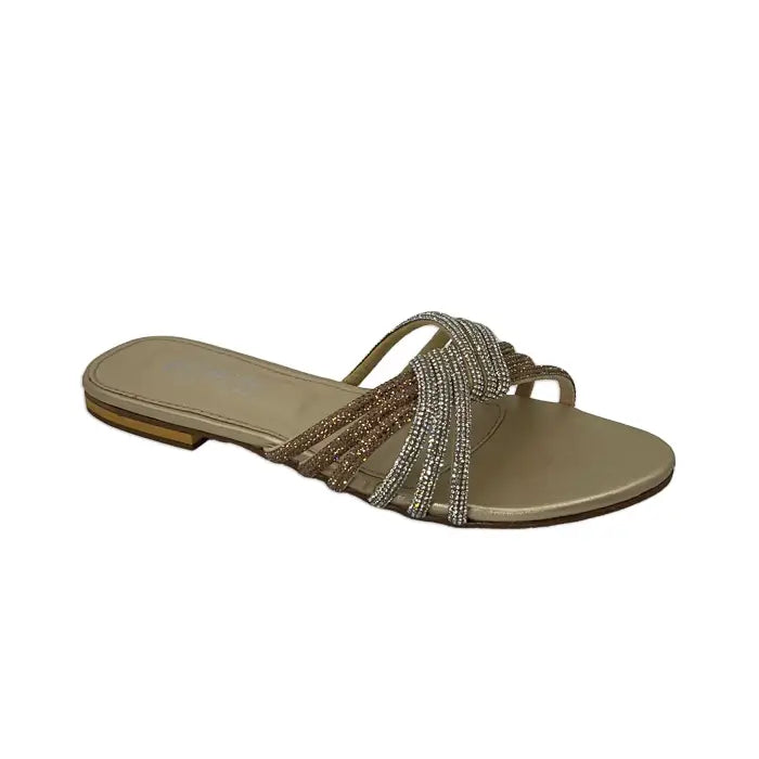 Flat Fancy Chapapl FT-1128 - Golden / 36 - Flat Chappal