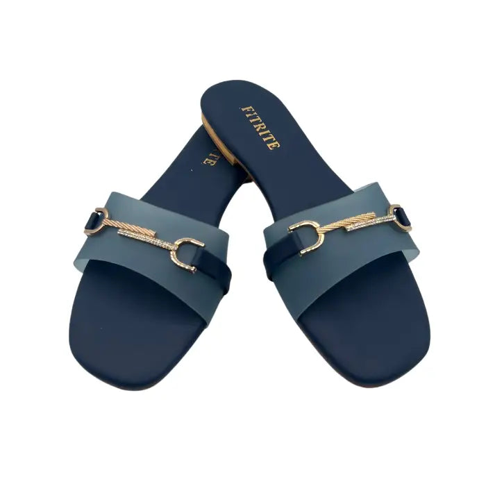 Buckle Flat Slippers FT-12 - Navy Blue / 36 - Flat Chappal