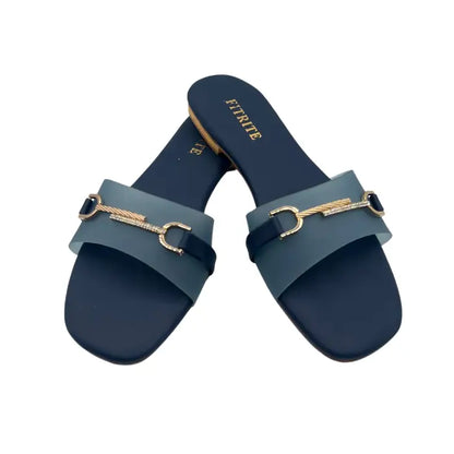 Buckle Flat Slippers FT-12 - Navy Blue / 36 - Flat Chappal
