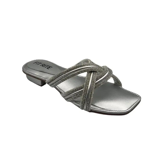 Fancy stones flat slipper FT- 1111 - Silver / 36 - Flat Chappal
