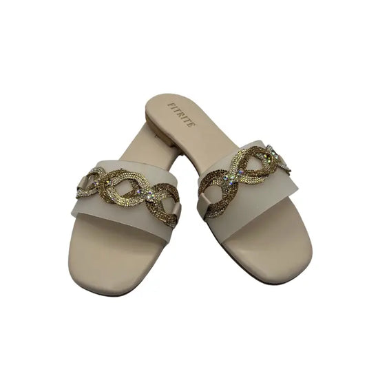 Flat Chain Slippers FT-09 - Golden / 36 - Flat Chappal