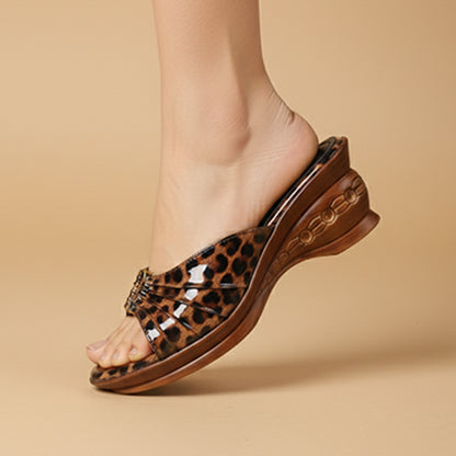 Leopard Print Wedge Sandals FT-302