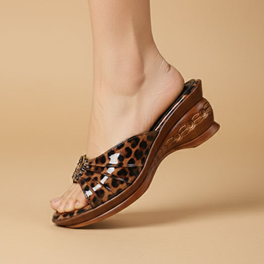 Leopard Print Wedge Sandals FT-302